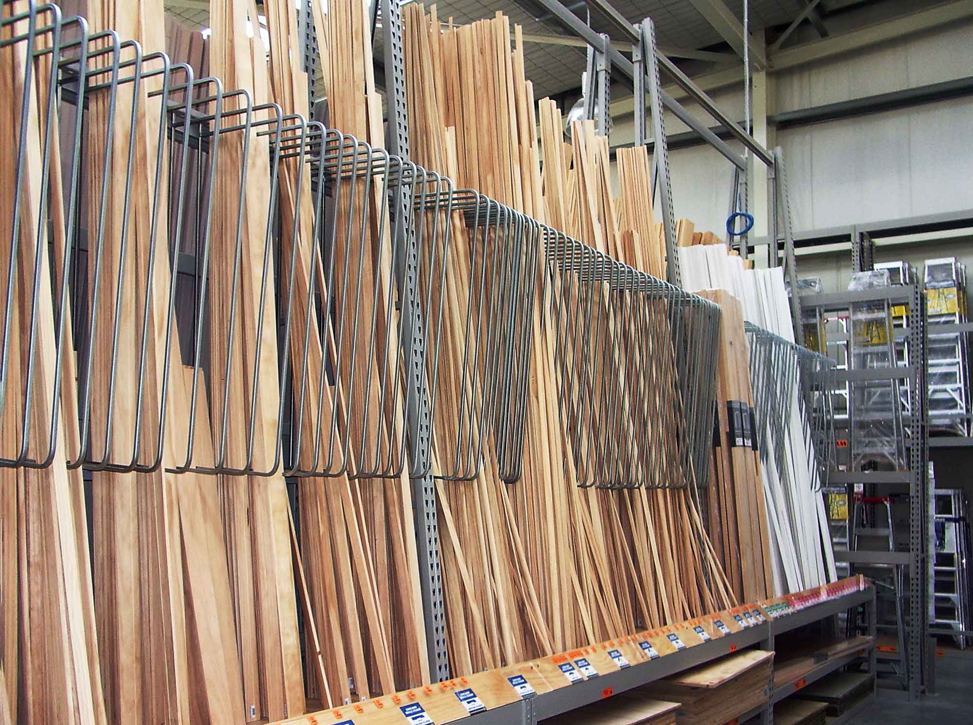 A-Frame Racking storing long timber lengths in Hardware Retail setting