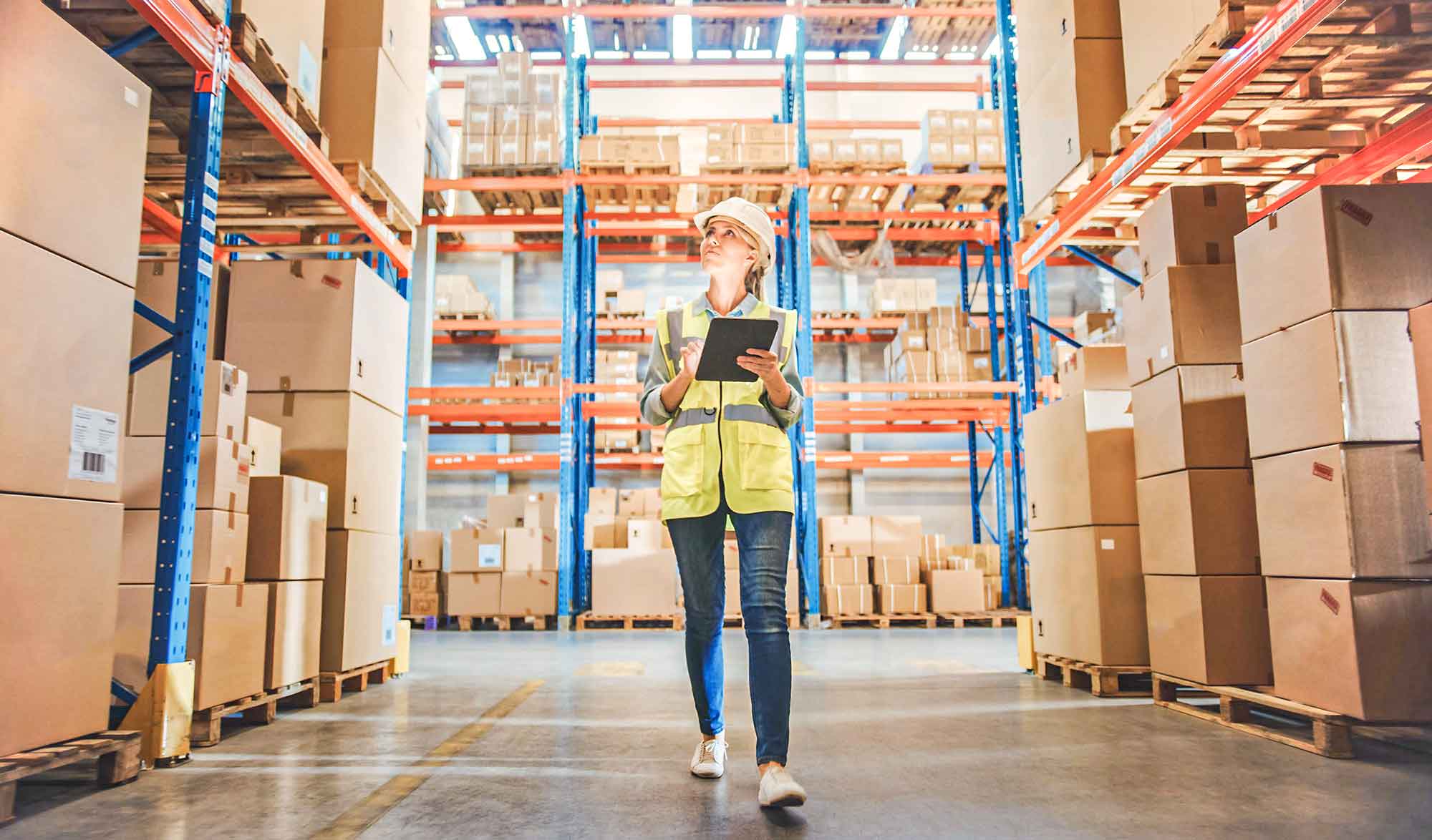 Store person checking stock in Emrack Pallet Racking System